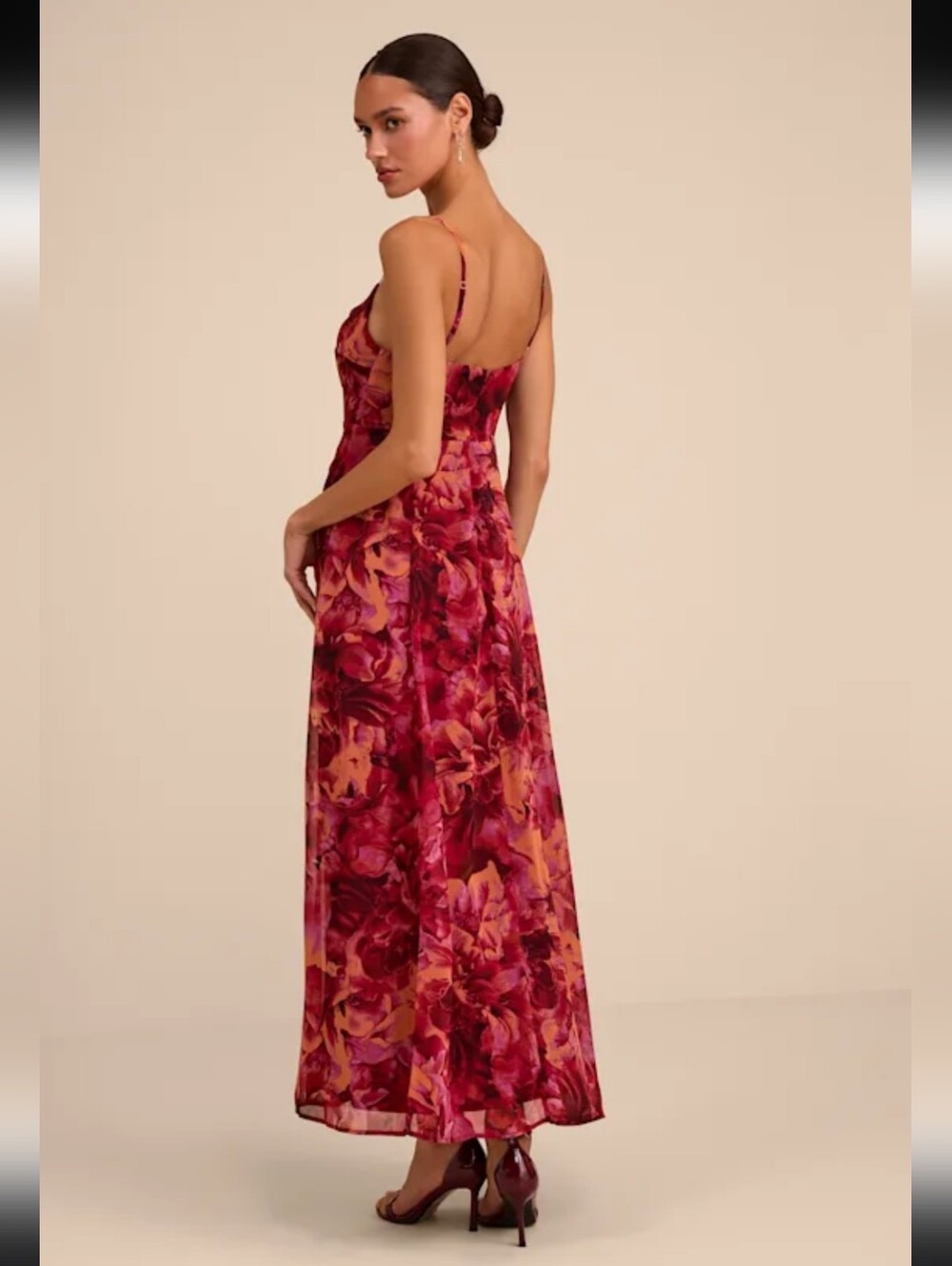 Lulus Beautiful Soul Burgundy Floral Print Twist-Front Maxi Dress - Picture 4 of 14